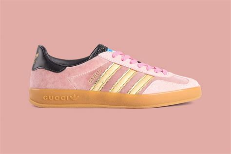 Gucci x adidas Gazelle Metallic Gold & Pink Velvet.